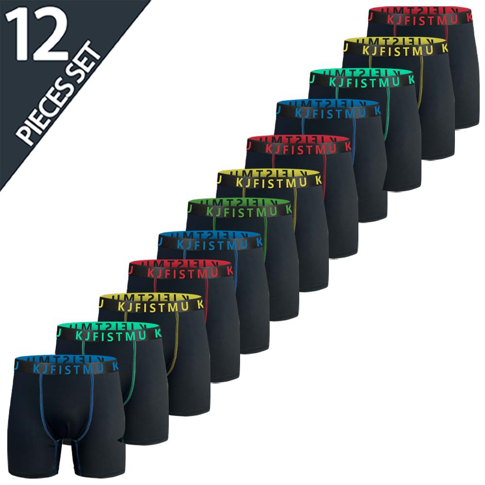 12/8/4 Pack Men's Boxer Briefs - Solid Color with Fine Stripe Design, Men's Long Boxer Briefs (Breathable Polyester Blend, Comfortable Fit, Machine Washable, Random for Teens and Adults) - KJFISTMU Basketball and Cycling Protective Denim