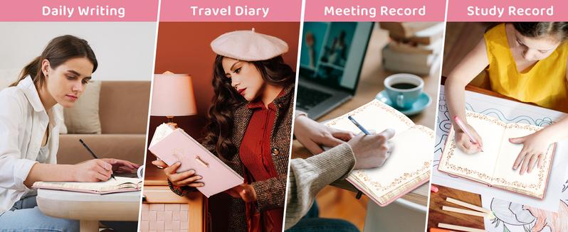 Valentine's Day Diary With Lock CAGIE A5 Vintage Lockable Refillable GIFT Box Leather Journal For Women & Men Writing Notebook For Office Travel Personal Use Green Yellow Pink Garden Ocean Adventure Series Lined Page Gift Bible Study College ruled