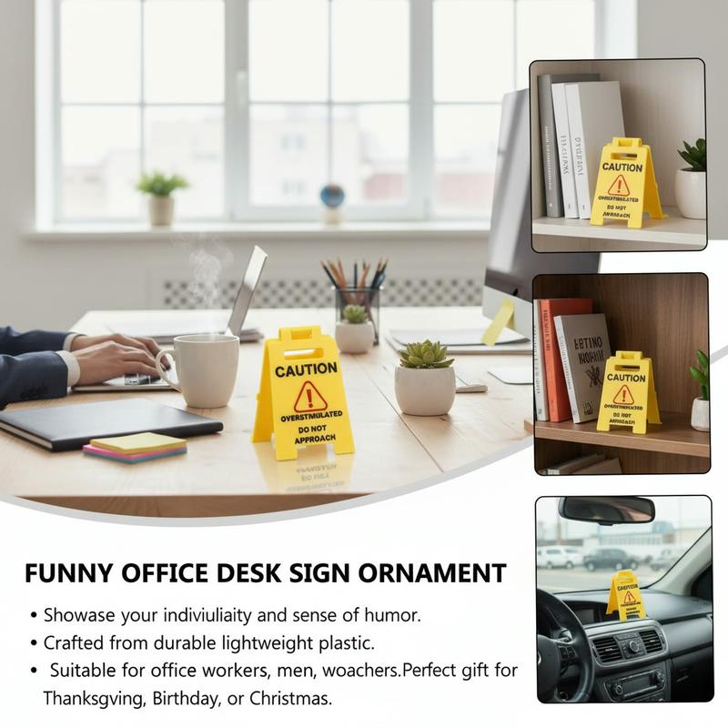 3D Printed Humor Caution Overstimulated Do Not Approach Desk Sign is a novelty office cubicle decor funny prank gift and White Elephant Present cute mini signage to signal boundaries