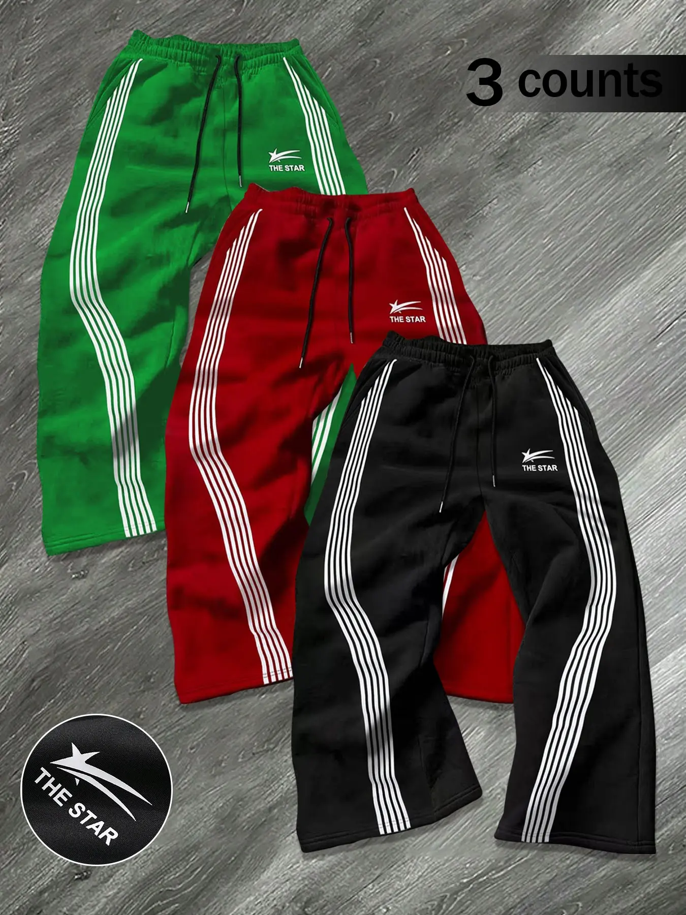 Men's Star Print Striped Trim Drawstring Waist Sweatpants, Comfy Regular Fit Jogger Pants for Daily Wear, Athleisure Design Style, Casual Fashion Sweatpants, Athleisure Style Bottoms