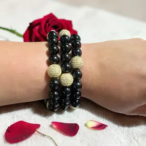 Handmade Unisex Onyx and Pave Crystal Stretch Bracelet