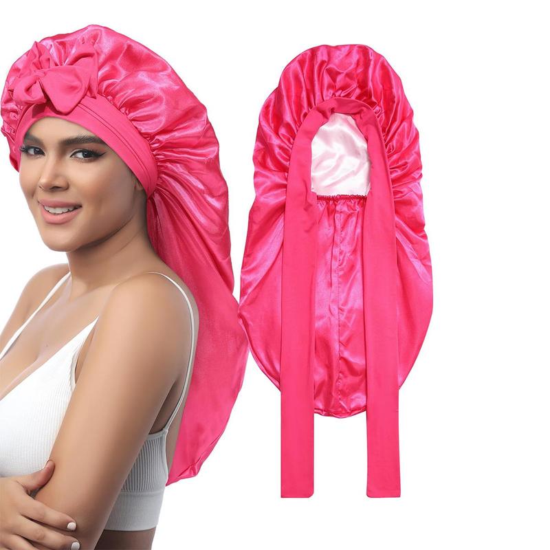 Long Double Layer Satin Bonnet Silk Like Texture for Sleeping Sleep Cap Adjustable Care Hair Bonnets with Elastic Tie Band for Women Braids Curly Hair Natural Hair Wrap Nightcap Gifts for Women