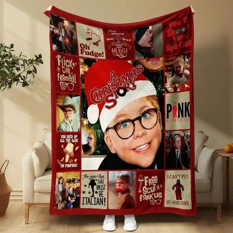 A Christmas Story Flannel Blanket Featuring Ralphie Iconic Movie Scenes Retro Festive Patchwork Cozy Soft Lightweight Warm For Bedroom Sofa Nostalgic Holiday Gift