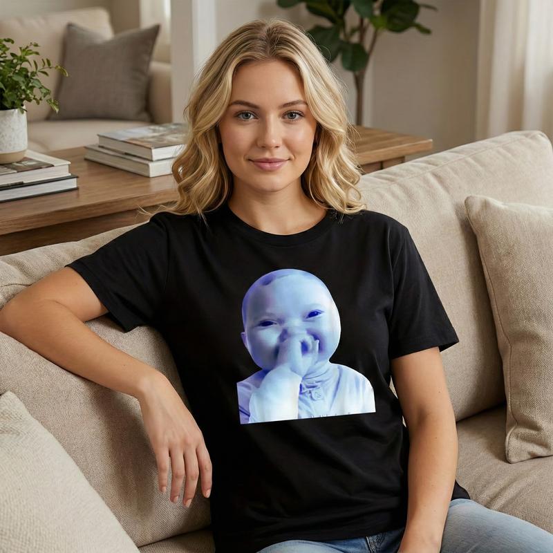Cotton Funny AI Baby Holding Laugh Meme Viral Trend T-Shirt for Casual Wear & Trendy Outfits Comfortable Breathable Design