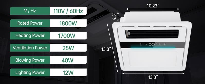 Bathroom Exhaust Fan with Light and Heater, 4 in 1 Bathroom Fan with Heater, 1900W Heating Power, Remote Control, Quiet & Powerful for Ventilation, Lighting, Heating (Multi, 1700w) Ventilator