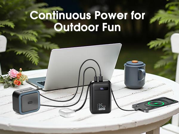 20000mAh 35W Power Bank – Built-in Cables, PD 3.0 & QC 4.0 Fast Charging, 4 Ports, LED Display, TSA-Friendly