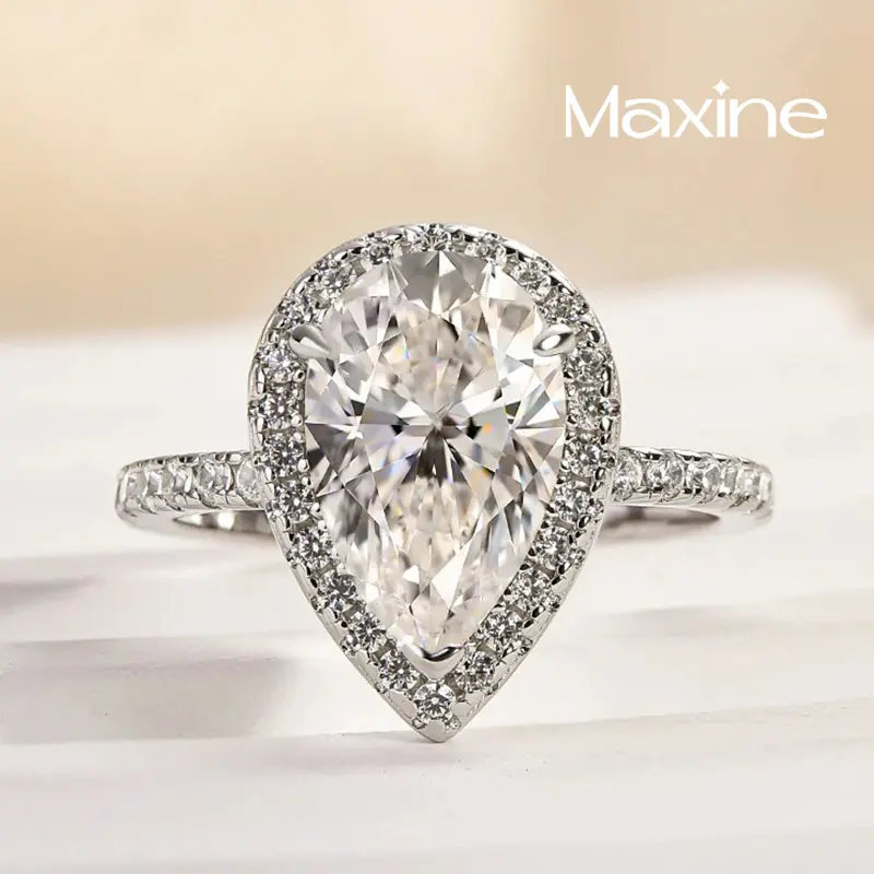 Maxine Synthetic Moissanite 2.5Ct Pear Cut Halo Engagement Ring ,Women's Ring Jewelry, Wedding Ring for Daily,Travel,Proposal,Wedding,Birthday,Anniversary