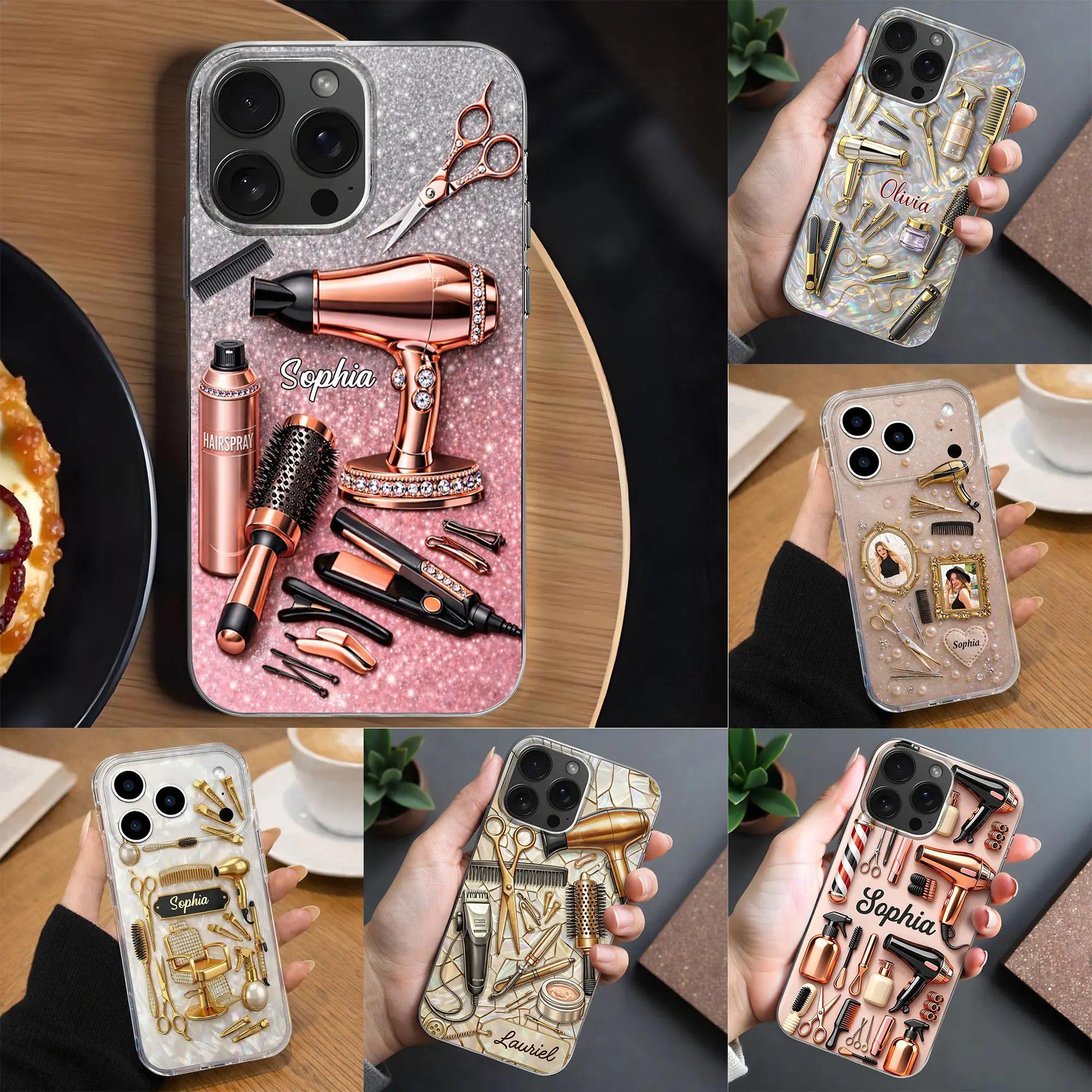 BojjiCo Personalized Custom Name Hair Stylist Phone Case - Durable TPU Accessory, Transparent Protection, Bling Gold Silver Glitter, Hair Stylist Graphics, UV Print, Camera Guard, Gift for Cosmetologists, Fit iPhone 17-13 Pro Max, Samsung Galaxy S24