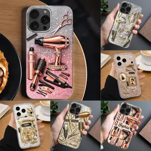 Custom Hair Stylists And Beauty Phone case , Glamorous Rose Gold Salon Accessories Cover, Custom Name Hairdresser Scissor Design iPhone Shell, Luxury Barber Shop Aesthetic Gift, Protective Shockproof Beauty Case 17 Pro Max 16 Plus 15 14 13 Mini 12 11