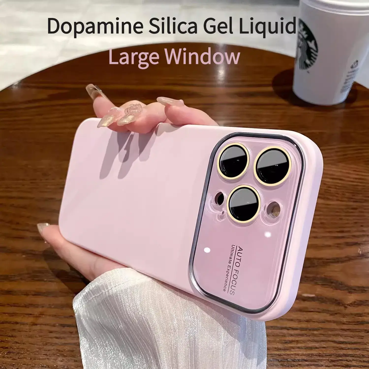 Dopamine Liquid Silicone Phone Case with Large Window Lens Protector - Full-Cover, Shockproof Casing, Customized Protection, Anti-Drop Accessory for iPhone 14/15/16/17 Pro Max