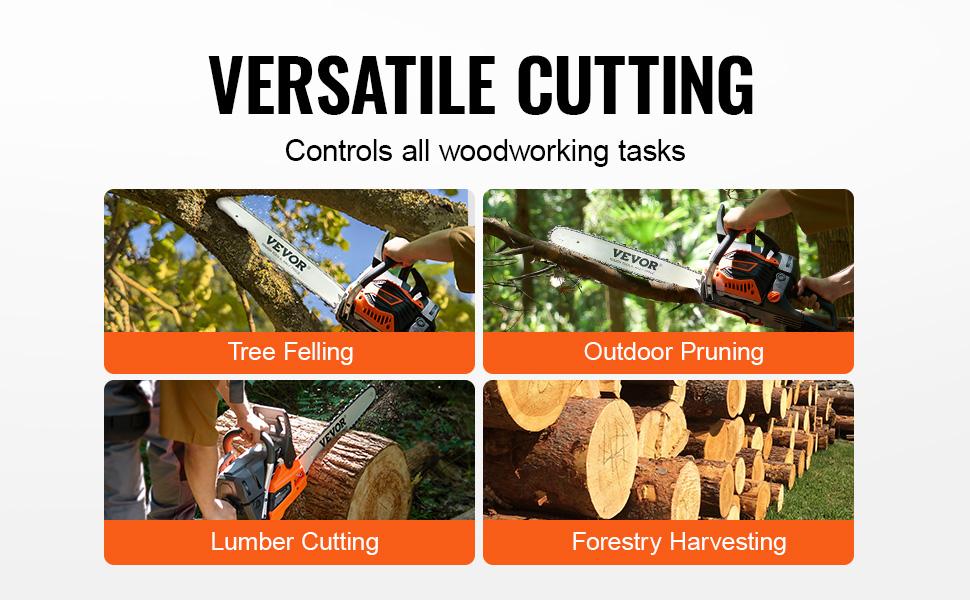 VEVOR Gas Chainsaw, Various specifications, Gasoline Powered Handheld Cordless Petrol Chain Saw for Tree Wood Branch Cutting, Land Clearing, Farm Garden Ranch VEVOR Gas Chainsaw, Various specifications, Gasoline Powered Handheld Cordless Petrol Chain Saw for Tree Wood Branch Cutting, Land Clearing, Farm Garden Ranch