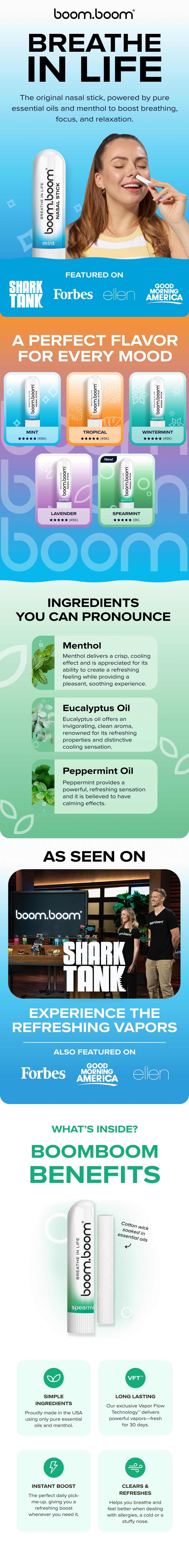 BoomBoom Nasal Stick: Free Your Nose | Featured on Shark Tank | Powerful Essential Oils with Vapor Flow Technology | Breathe In Life