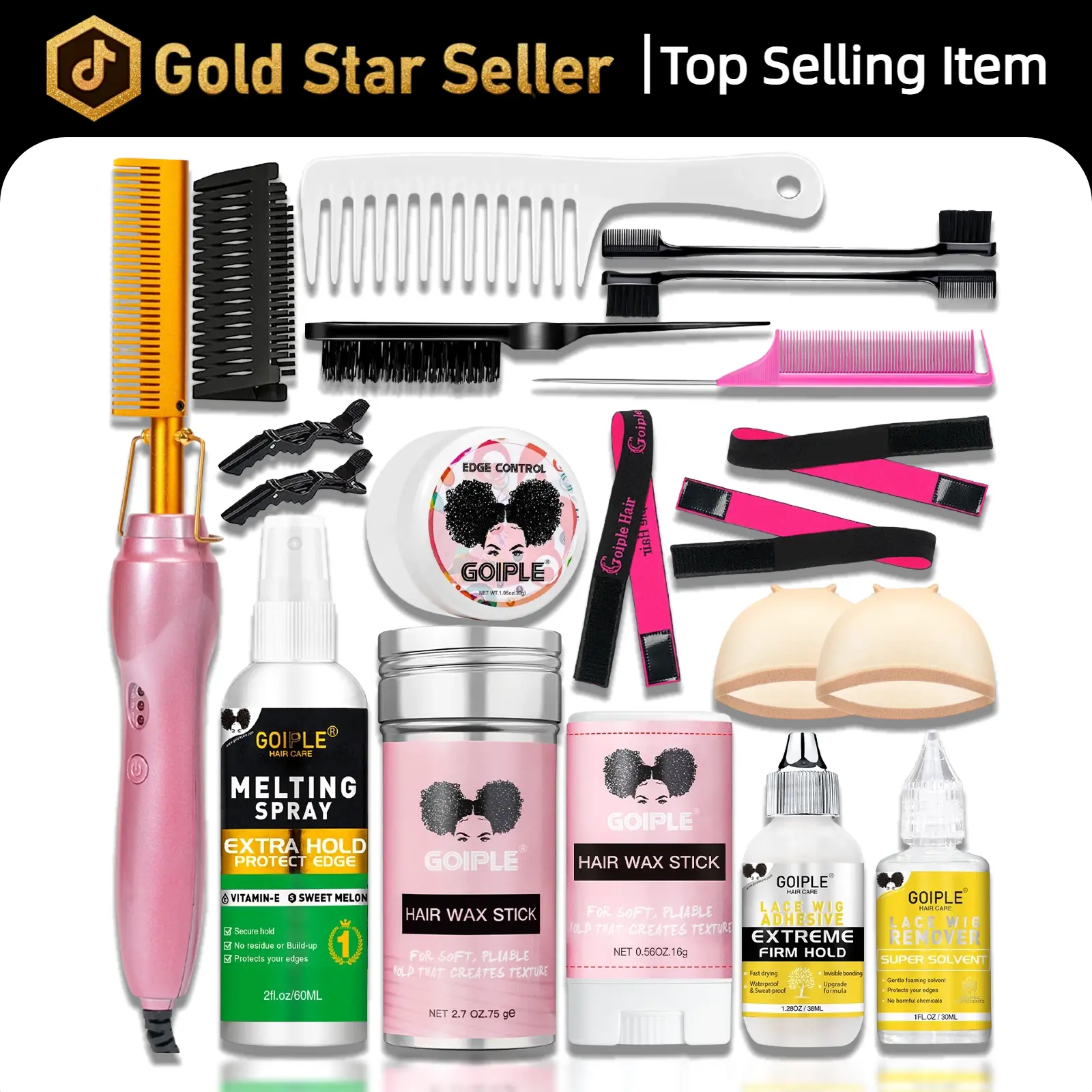19pcs Pink Hot Comb Set