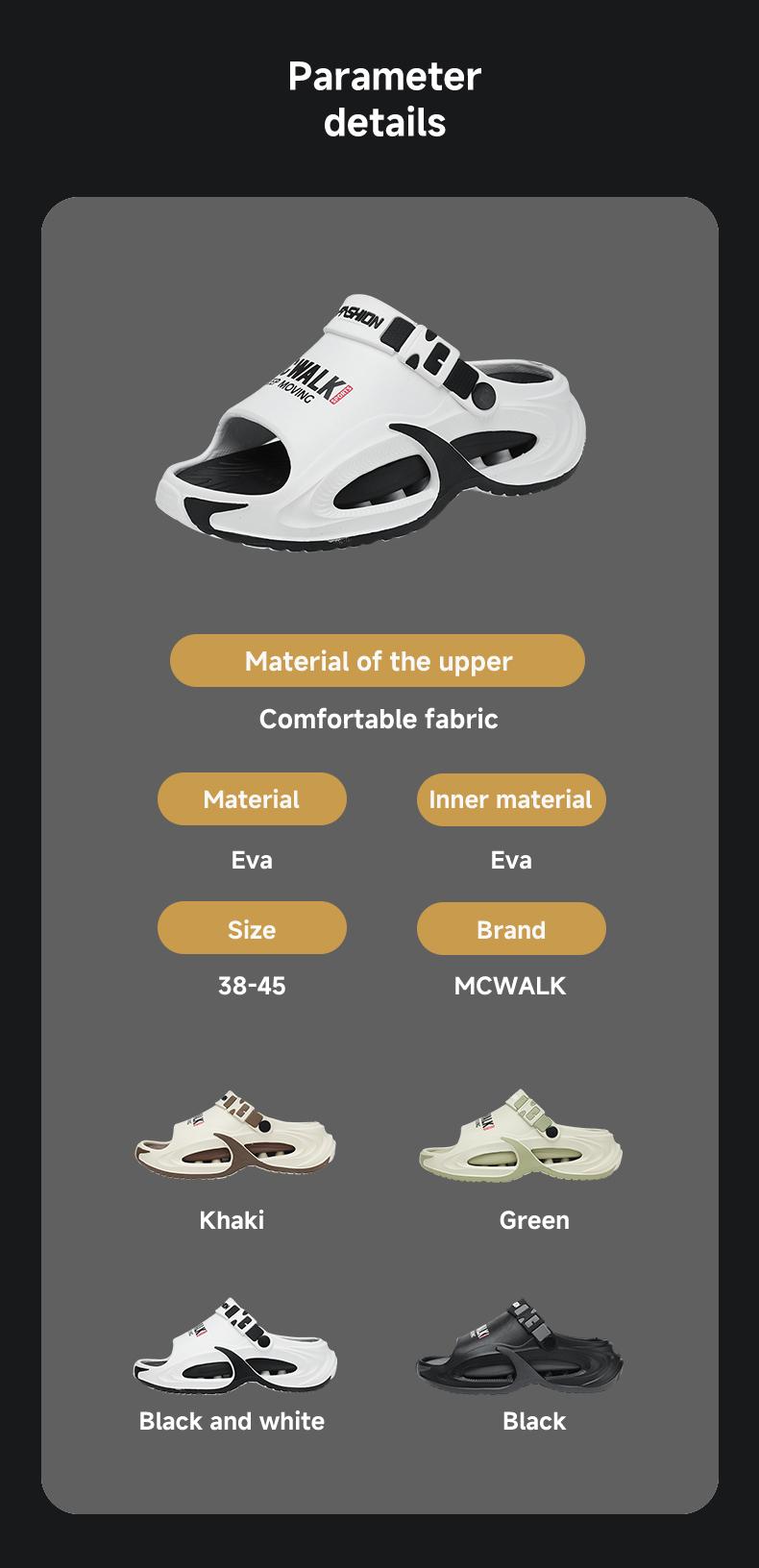 Summer Mens Sandals & Slippers Indoor Outdoor Lazy Shoes Beach Sandals Soft Cushion Arch Support Non-Slip Durable Quick Drying Easy Clean 5cm Heel Height