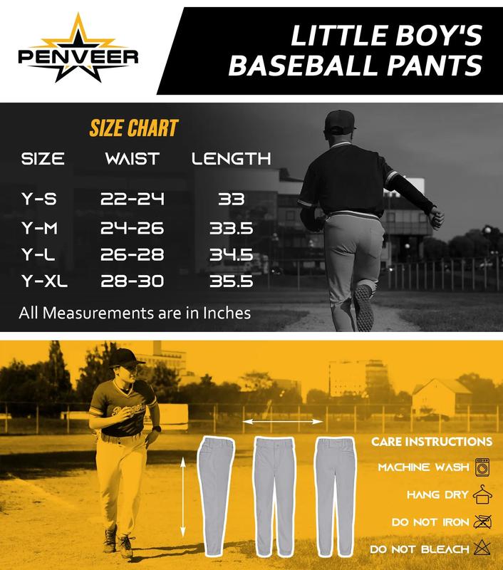 Penveer Pull-Up Youth Baseball Pants, Quarter Open Fly Boys Baseball Pants with Durable Snap & Elastic Bottom, T Ball Pants - (Grey)