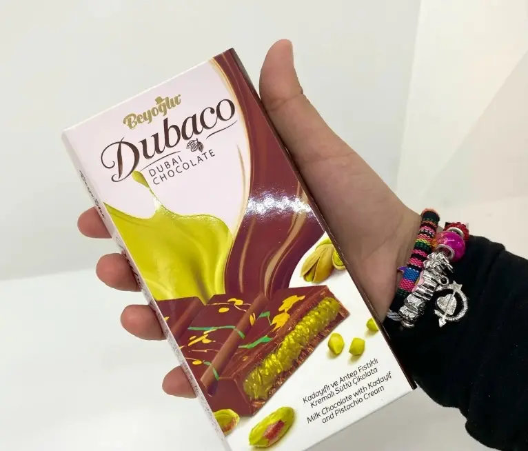 Dubaco Crunchy Kadayif Beyoglu Chocolate Bar - 200g Cocoa-Infused Milk, Bite-Sized, Crispy, Creamy Dessert Snack with Pistachio, Contains Cocoa, Dubai Chocolates