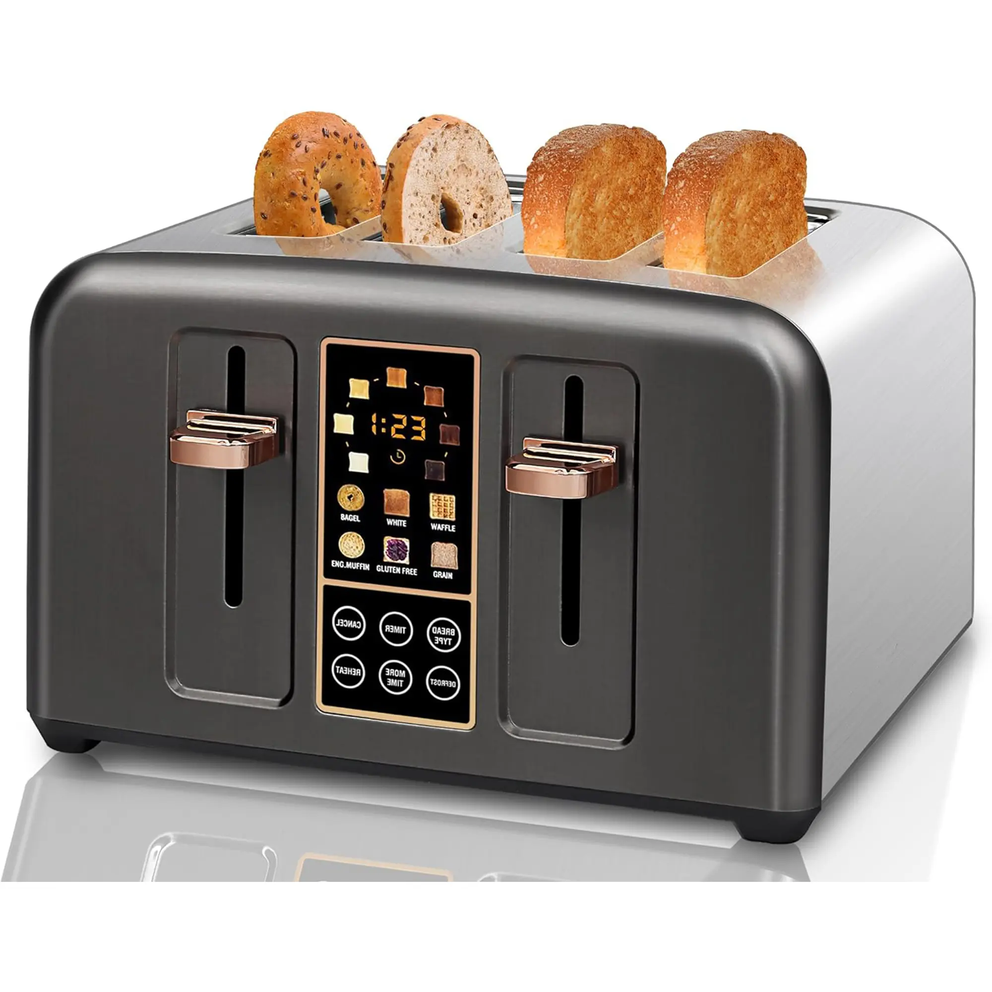 6 Bread Selection,Toaster 4 Slice, Stainless Toaster LCD Display &Touch Buttons,  7 Shade Settings, 1.5''Wide Slots Toaster, Cancel/Defrost/Reheat, Removable Crumb Tray 2  slice Electric