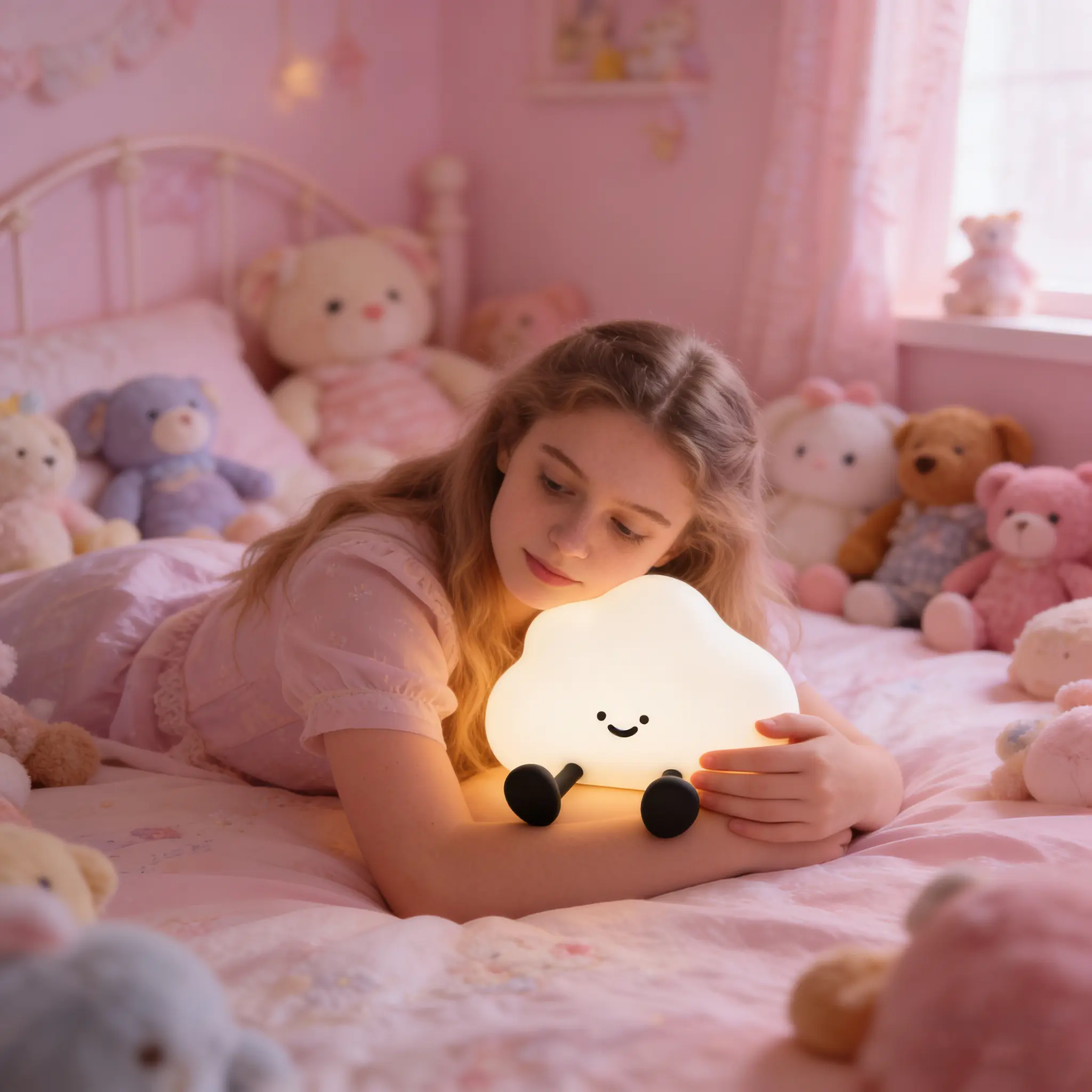 Cute Cloud Night Lamp - Rechargeable Silicone LED Cozy Lighting Decorative Gentle Lamp for Toddler Unisex Kid Room, 3-Level Dimmable Squishy ABS Base (0-5W) with Timer, Nursery Bedroom Decor Gift