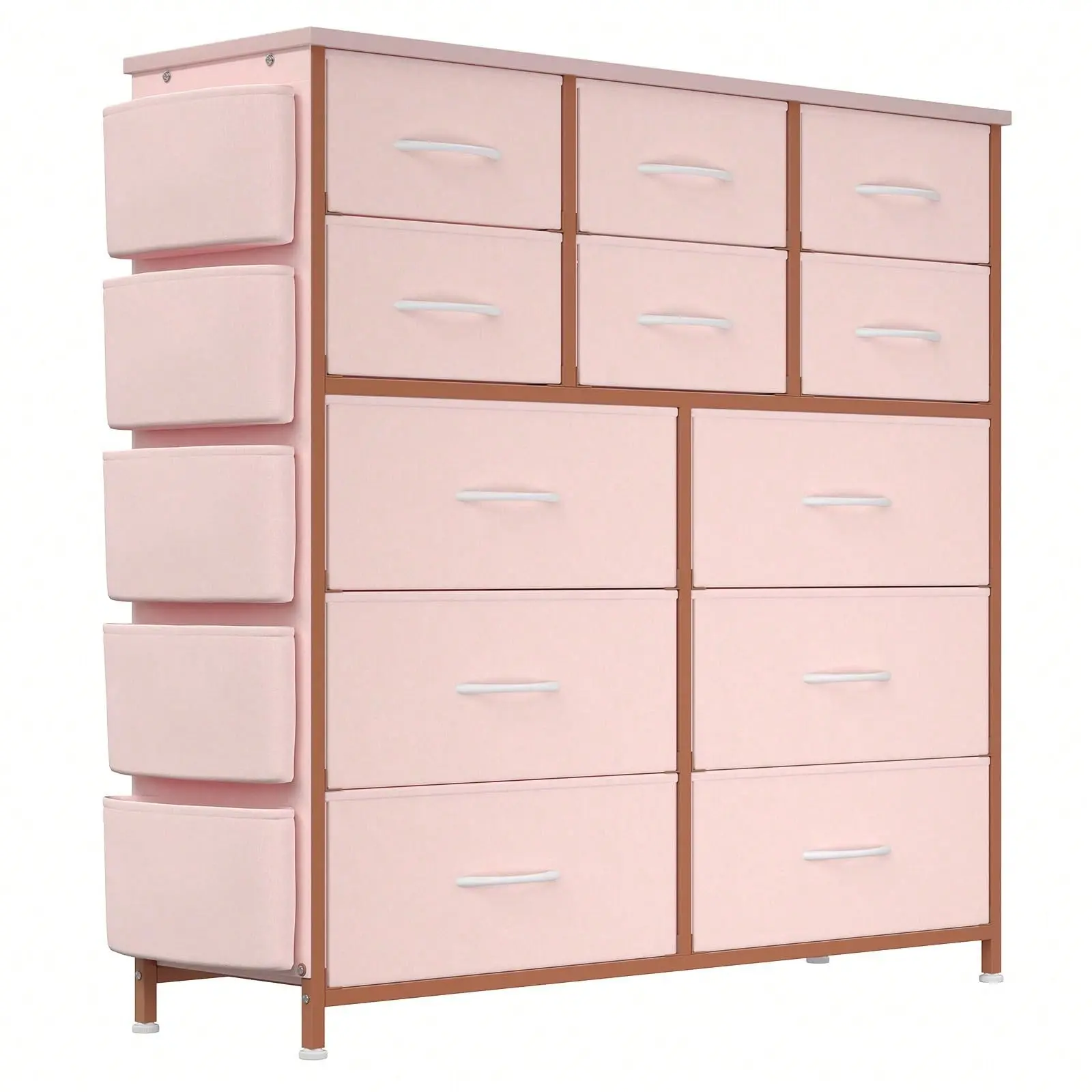 GARVEE 12-Drawer Fabric Dresser - Sturdy Metal Frame, Wood Tabletop, Fabric Top - Bedroom, Hallway Indoor Storage Organizer Unit (Pink)