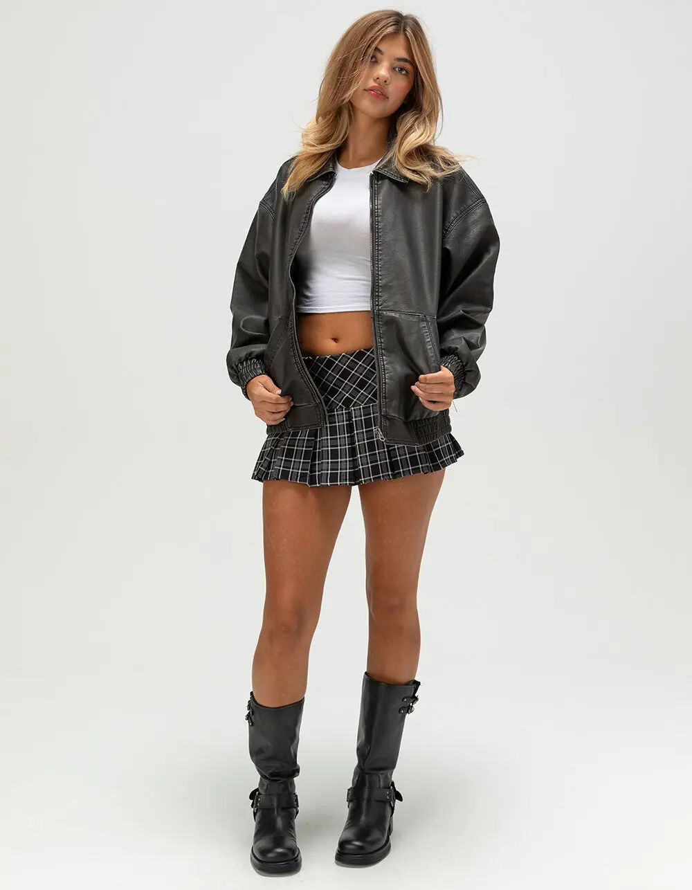 RSQ Womens Oversized Faux Leather Bomber Jacket
