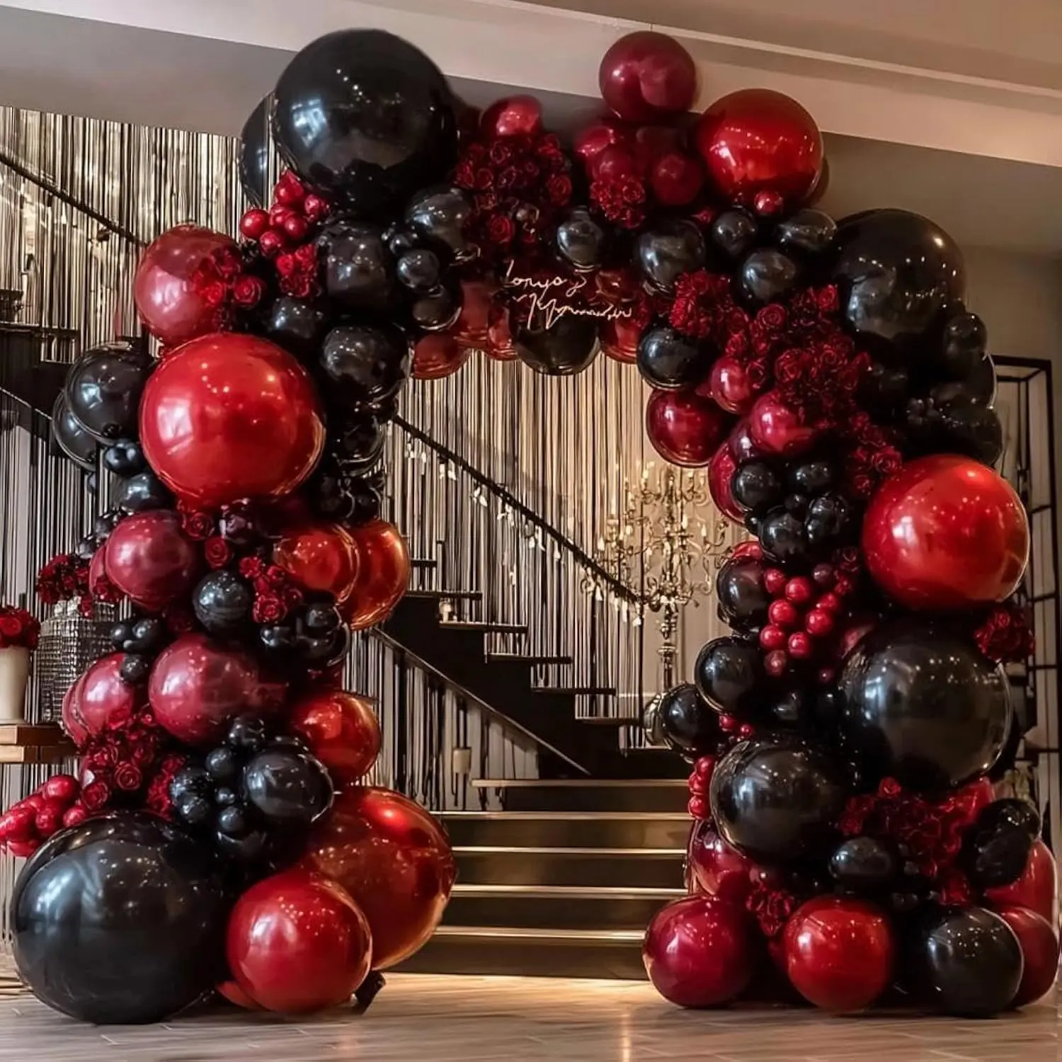 Black, Red & Burgundy Balloon Arch Kit with Dark Ruby Red Metallic Balloons for Parties