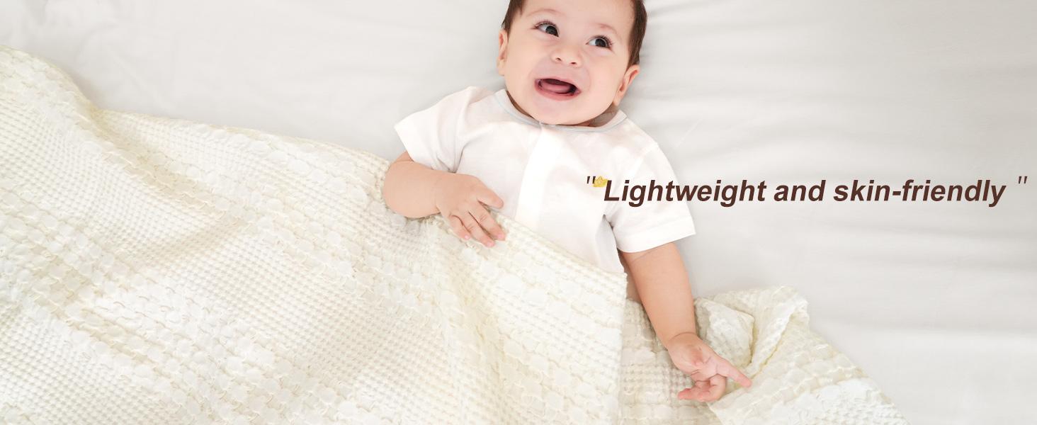 PHF 100% Cotton Weave Waffle Blanket, Aesthetic Soft Woven and Breathable Blanket for Bed Sofa Home Decor for All Seasons, New Year Gift