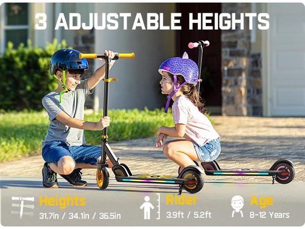 FanttikRide C9 Apex Kids Electric Scooter, Bluetooth Music Speaker, Colorful Light for Kids 8-12, 3.9-5.2 ft, 132 lbs, 5 Miles Range, Up to 40 min Ride Time, 5/8/10 MPH, 3 Adjustable Heights
