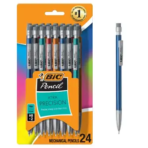 BIC Xtra-Precision Mechanical Pencil – 0.5mm Fine Point, #2 Lead | Metallic Barrel, 24 Pack