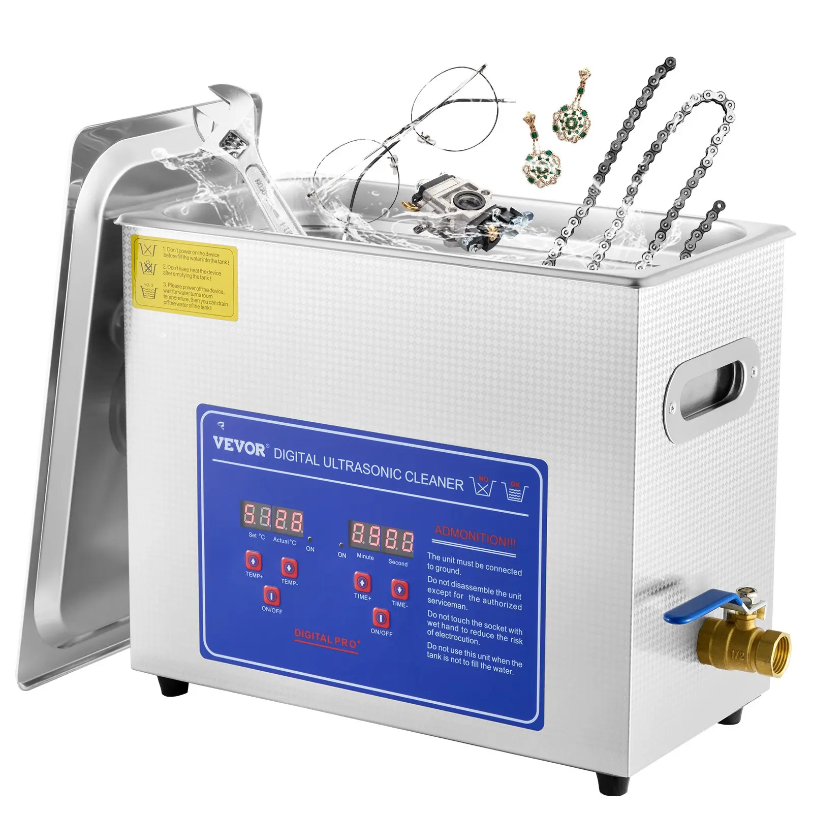【Summerfinds】VEVOR 6L Commercial Stainless Steel Ultrasonic Cleaner - 40kHz, 110V, Digital Control Timer & Heater, Enhanced Cleaning Efficiency for Jewelry, Eyeglasses, Watches, Jewelry Cleaning