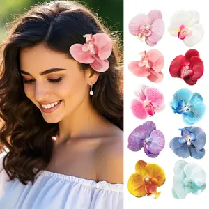 AWAYTR 10Pack Summer Flower Hair Clips Bohemian Hawaiian Orchid Hair Pins for Women Floral Hair Barrettes for Beach Vacation & Bridal Hair Accessories
