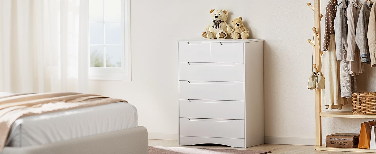 GIZOON 6 Drawer Dresser Chest of Drawers with Large Storage White Dressers for Bedroom Tall Dresser and Organizer with Anti-Tripping Wooden Cabinet for Office Living Room Entryway Sturdy Safe Contemporary Design