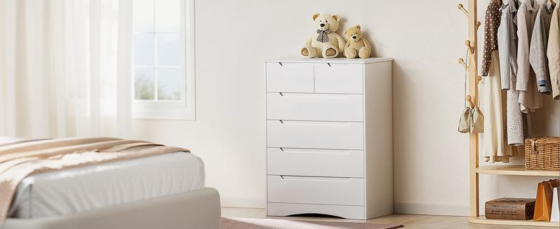 GIZOON 6 Drawer Dresser Chest of Drawers with Large Storage White Dressers for Bedroom Tall Dresser and Organizer with Anti-Tripping Wooden Cabinet for Office Living Room Entryway Sturdy Safe Contemporary Design