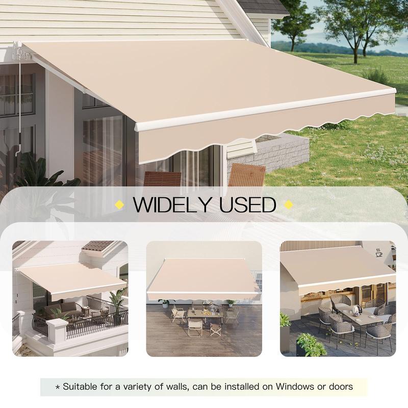 Manual Retractable Awning Water-Resistan Lounge Polyester Cover with Crank Handle, Outdoor for Patio Deck, Home, Backyard, Balcony Aesthetic Canopy Shade Sunshade Canopy