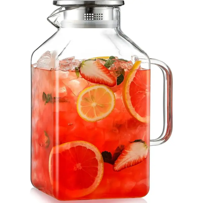 1 Gallon Square Glass Water Pitcher with Lid and Spout, Borosilicate Glass Kettle for Hot/Cold Drinks, Water Pitcher with Handle for Refrigerator, Water Pitcher for Iced Tea, Coffee, Juice, Beverages,dorm room inspo,college dorm essentials,dorm haul