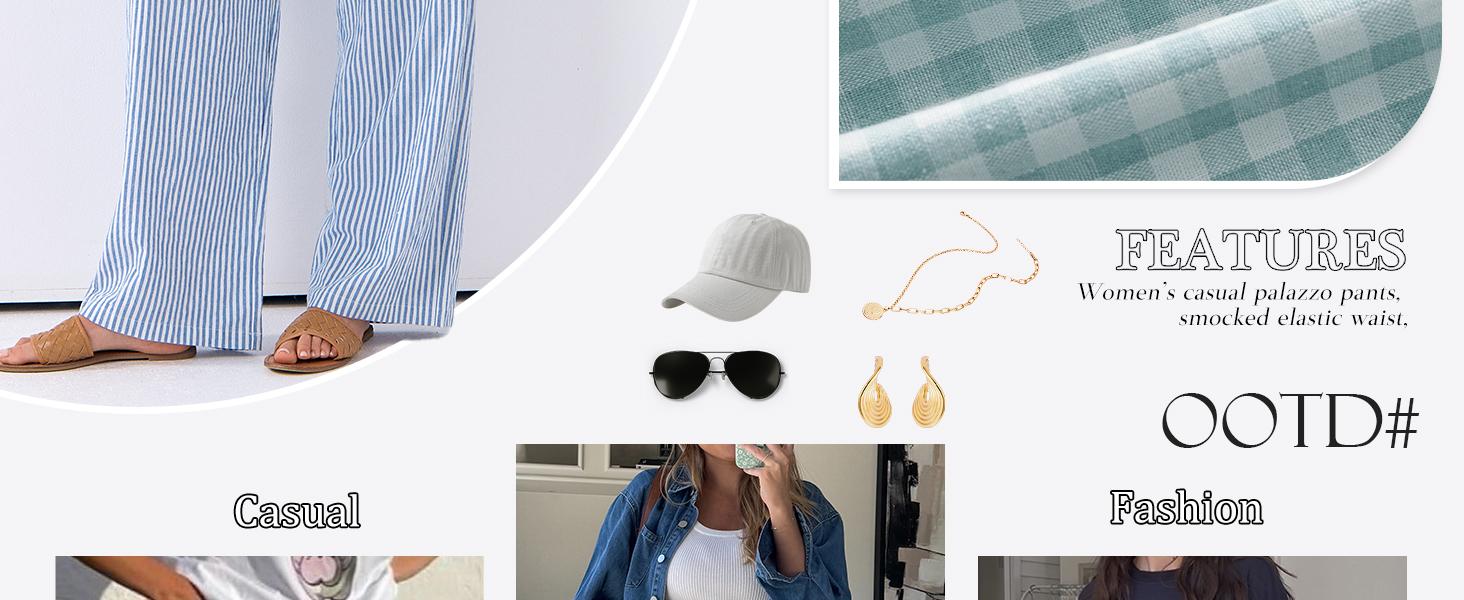 ANRABESS Womens Striped Gingham Palazzo Pants Lightweight Wide Leg High Waisted Lounge Pajama Pants Cute Casual Trousers with Pockets for Comfort SpringStatements