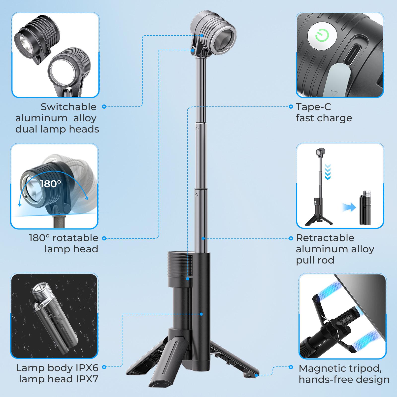 AsFrost Flashlight Mini Camping Lights, 180° Magnetic LED Flip with Tripod, Power Bank, Dual Color Modes, Waterproof, 8-Light Mode, 4500mAh Rechargeable Hiking Flashlight for Camping, Desk, or Emergency Use, Gift for Men Women Outdoor Enthusiasts