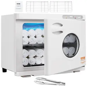 VEVOR Hot Towel Warmer，23L Large Capacity Spa Hot Towel Warmers with See Through Window,  2 Stainless Steel Racks, Holds up 50-60 Towels, 2-in-1 All-round Heating for Facials, SPA, Massage, Salon Cabinet Organiser Aluminium