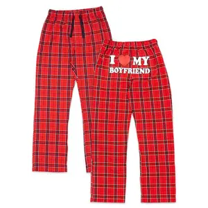 Flannel Plaid Pajama Pants ?C "I Love My Boyfriend" Valentine??s Day Gift couples matching pjs