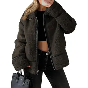 LAICIGO Womens Faux Fur Jackets Winter Trendy Sherpa Moto Leather Patchwork Zip Up Coat