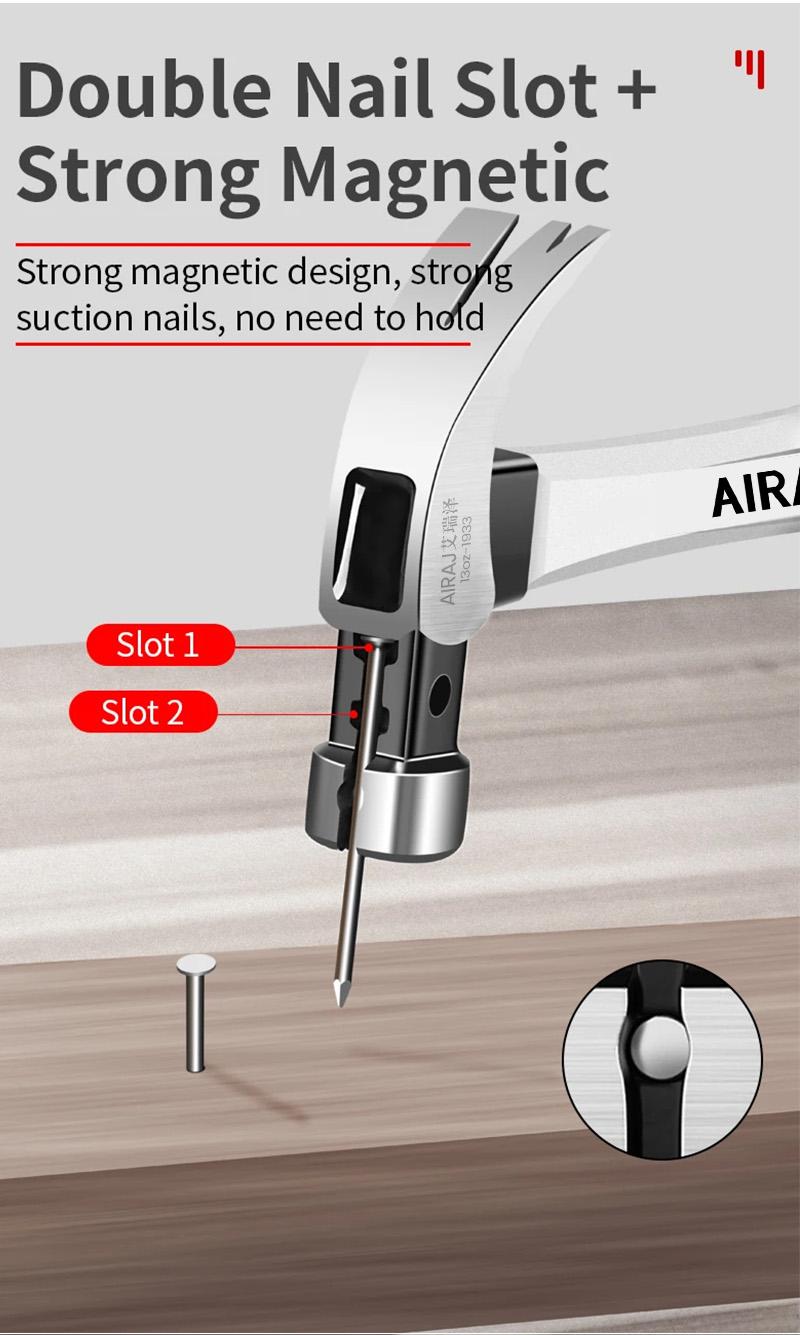 AIRAJ 3/6PCS Heavy-Duty 2-in-1 Horn Hammer Ball Peen Hammer Set - Multi-functional High-Carbon Steel Head Double Groove Design Nail Pull Square Head Safety Feature Portable Hand Tool for Household Industrial Emergency Woodworking and Camping