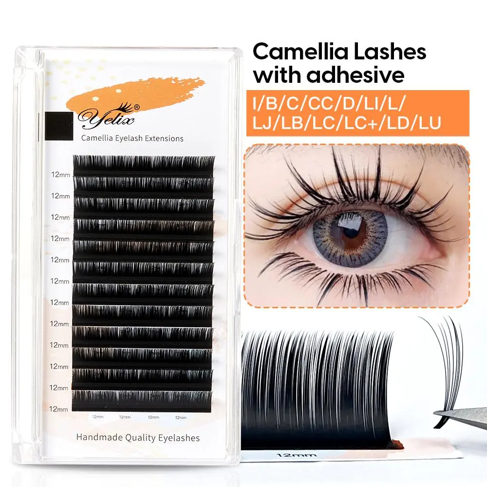 Yelix Camellia Lashes with Adhesive LC LB LJ C D Curl Eyelashes Natural Soft Eyelash Extensions Russian Volume Individual Lashes 2026 New