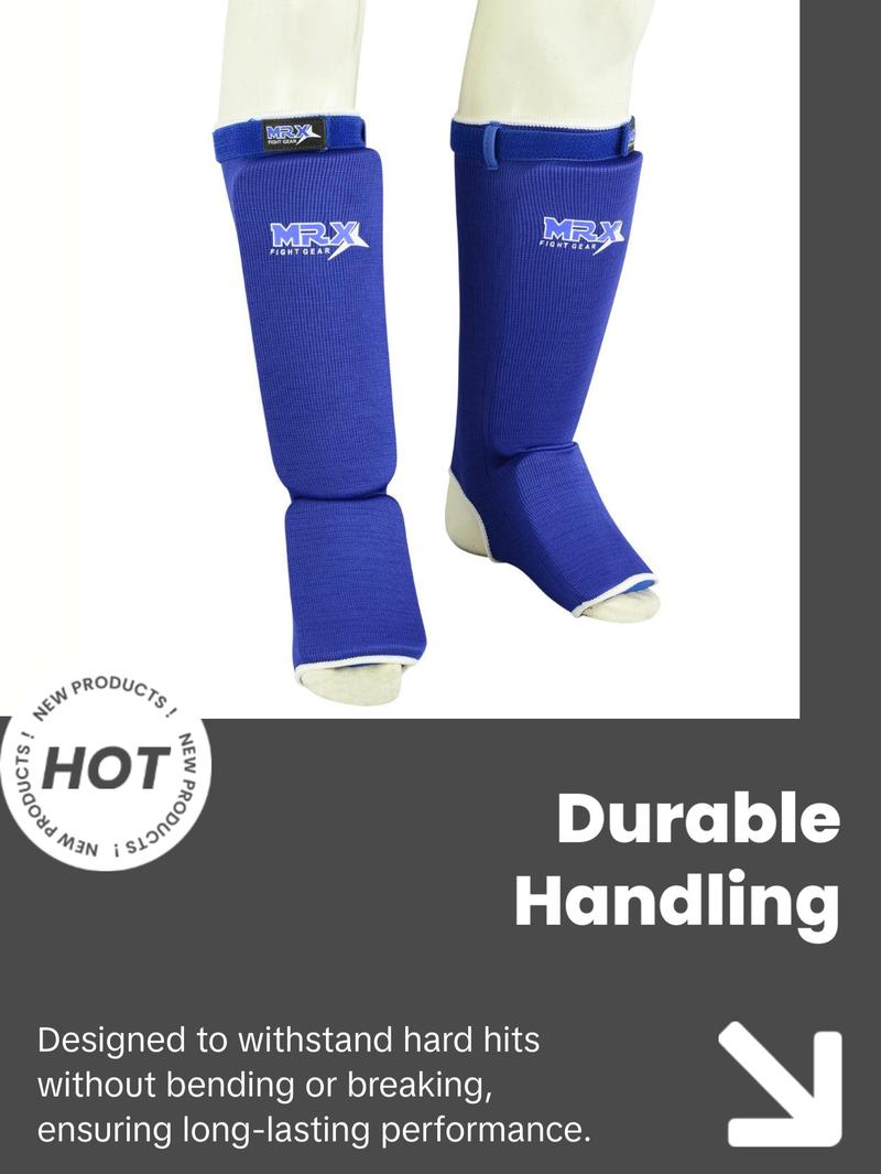 MRX BOXING & FITNESS Muay Thai Shin Guards Kick Boxing Leg & Foot Protector Pad MMA Shin Guard Extra Padding for Men or Women Protective Gear