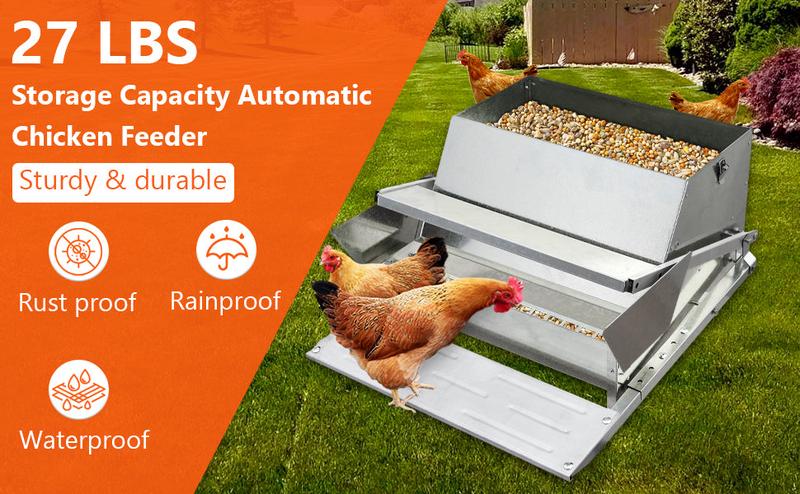 GARVEE 27LBs Automatic Treadle Chicken Feeder, Galvanized Steel, Outdoor