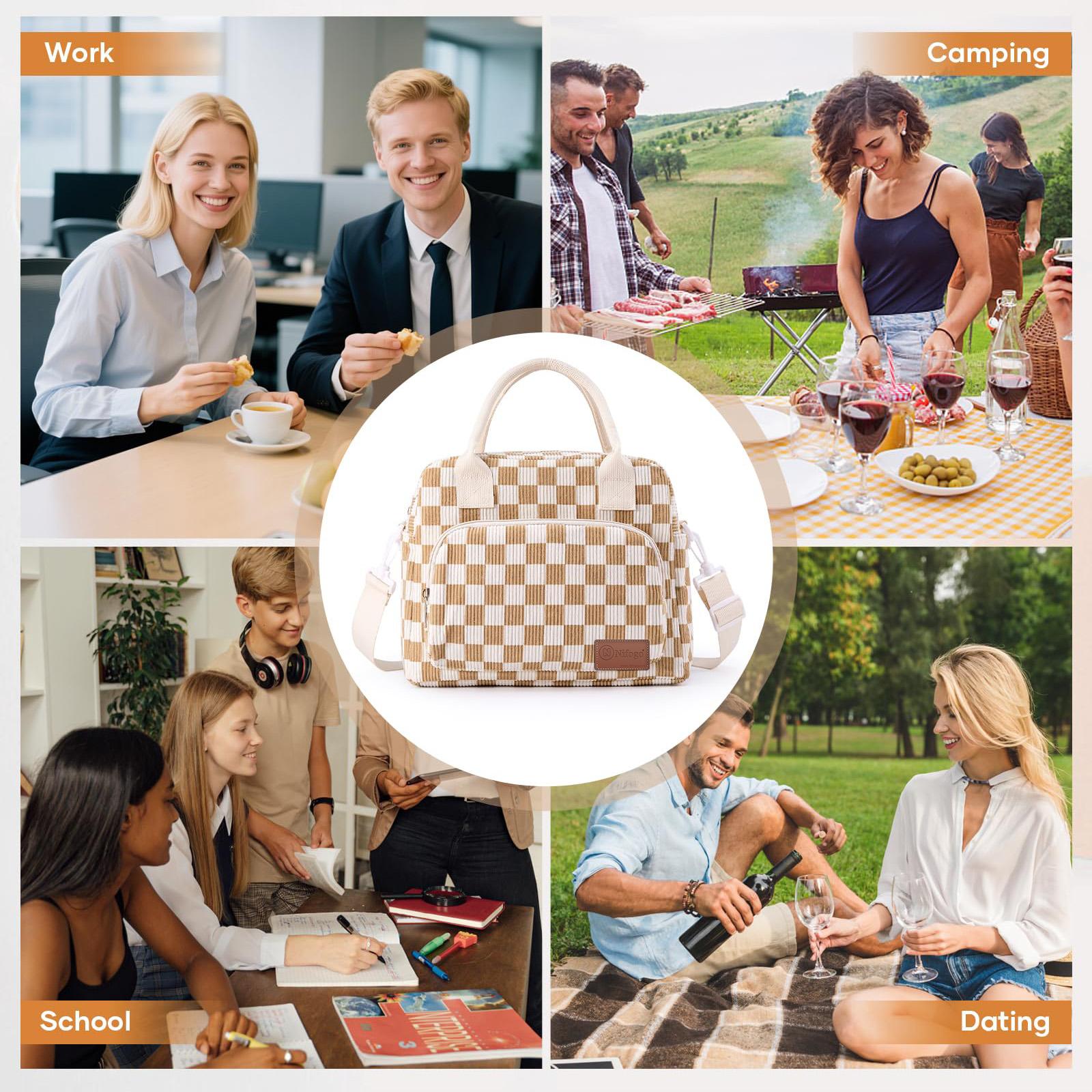 Lunch Box for Women Insulated Lunch Bag Cute Corduroy Lunch Tote Bags Lightweight Reusable Leakproof Cooler Bag with Adjustable Shoulder Strap for Work Office Travel Picnic (Checkered) Lunch Box for Women Insulated Lunch Bag Cute Corduroy Lunch Tote Bags Lightweight Reusable Leakproof Cooler Bag with Adjustable Shoulder Strap for Work Office Travel Picnic (Checkered)