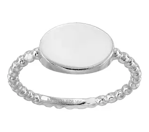 Silver Style Beaded Band Oval Signet Ring, Sterling