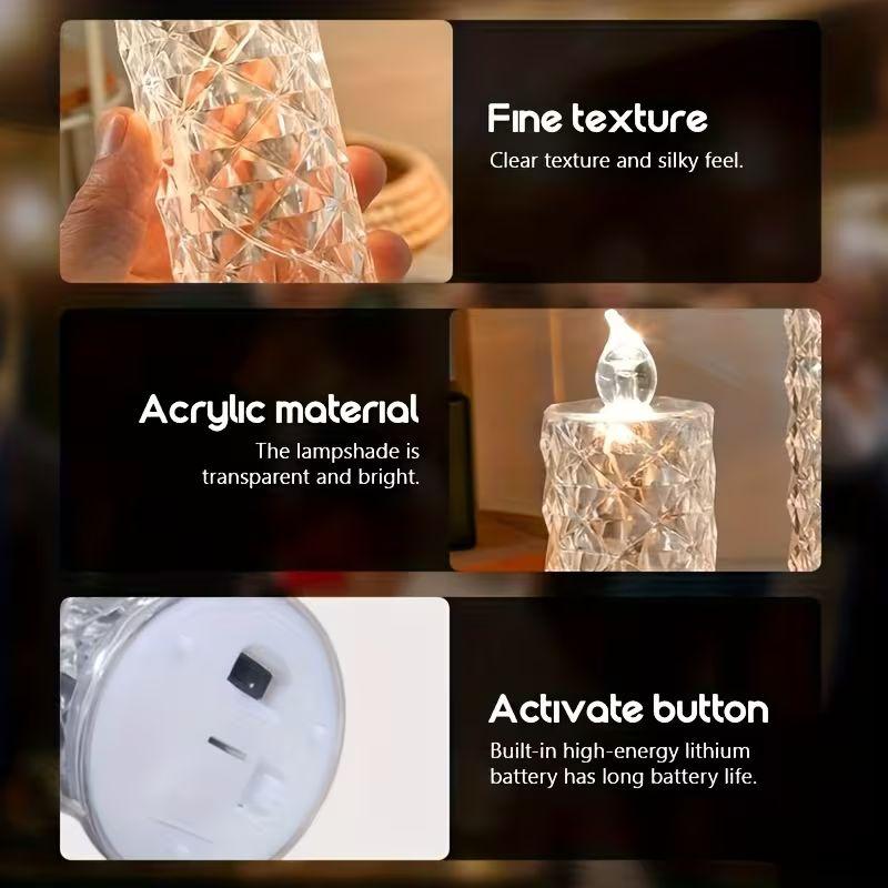 4-Pack Crystal Flameless LED Candles with Realistic Flame - Diamond-Look Ambient Glow Home Decor, Table Centerpiece Ideas, Festive Holiday (Christmas, Halloween) Santa Ornament, Indoor Outdoor Aesthetic Gift Set