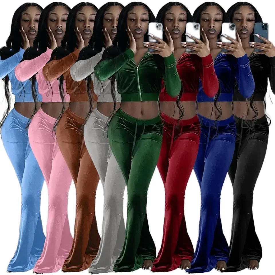 ZOO GARDEN Velvet tracksuit 2 peice set Long Sleeve baddiesets comfort sweat