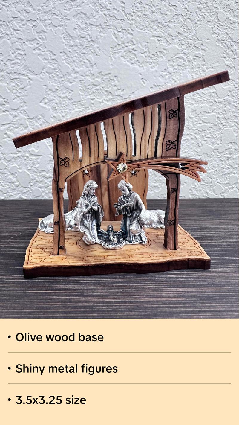 Nativity Scene Made of Olive Wood, Size 3.5x3 1/4