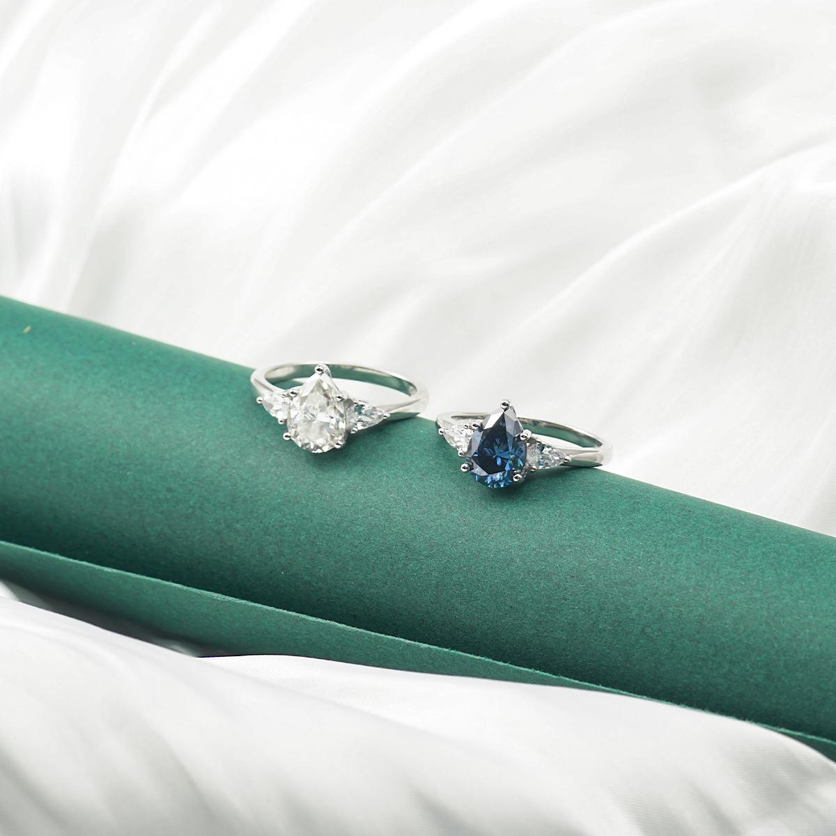 Delzzad 2ct Three Stones Ring Pear Synthetic Moissanite Ring Band In 925 Sterling Silver Christmas Gift