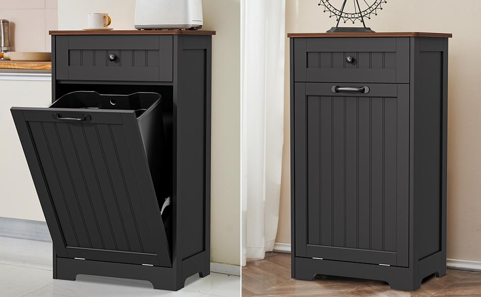【Does Not Include Trash Can】AHB 10 Gallon Tilt-Out Trash Can Cabinet - Hidden Wooden Kitchen Bin, Pet Proof & Space Saving Design for Under Sink or Freestanding Use